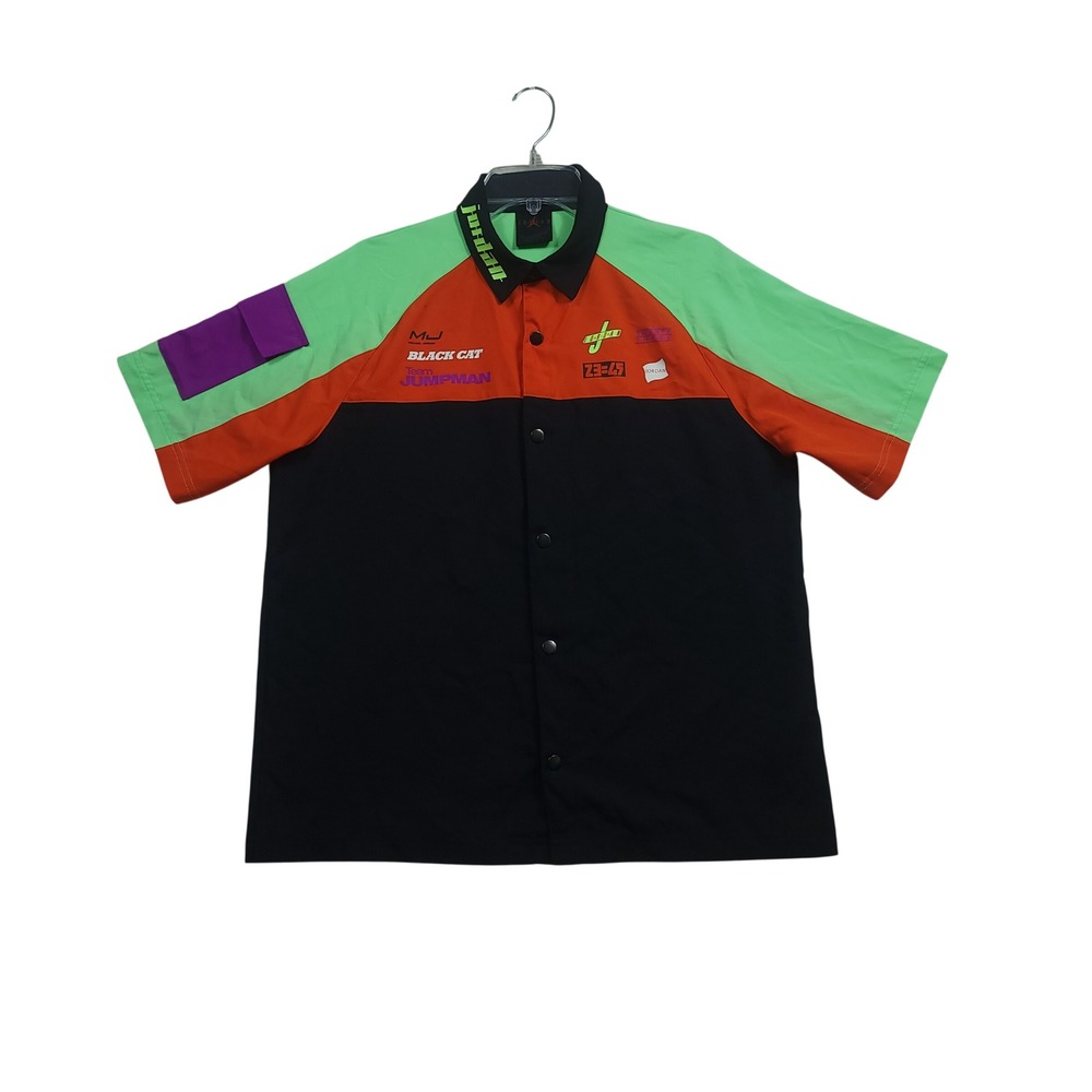 Jordan Snap Up Shirt Mens Medium Black Orange Race Team Jumpman Black Cat